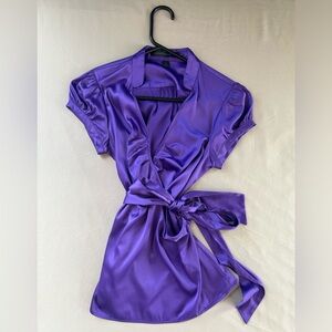 Express silky sexy beautiful purple wraparound spring summer fall shirt